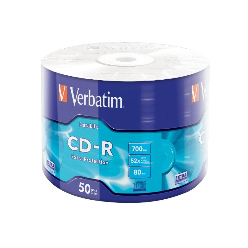 Verbatim CD-R, 43787, Extra Protection, 50-pack, 700MB, 52x, 80min., 12cm, bez možnosti potisku, wrap, pro archivaci dat