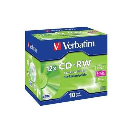 Verbatim CD-RW, 43148, SERL Scratch Resistant, 10-pack, 700MB, 12x, 80min., 12cm, bez možnosti potisku, jewel box, pro