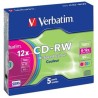 Verbatim CD-RW, 43167, SERL High-Speed Colour, 5-pack, 700MB, 12x, 80min., 12cm, bez možnosti potisku, slim box, pro archivaci