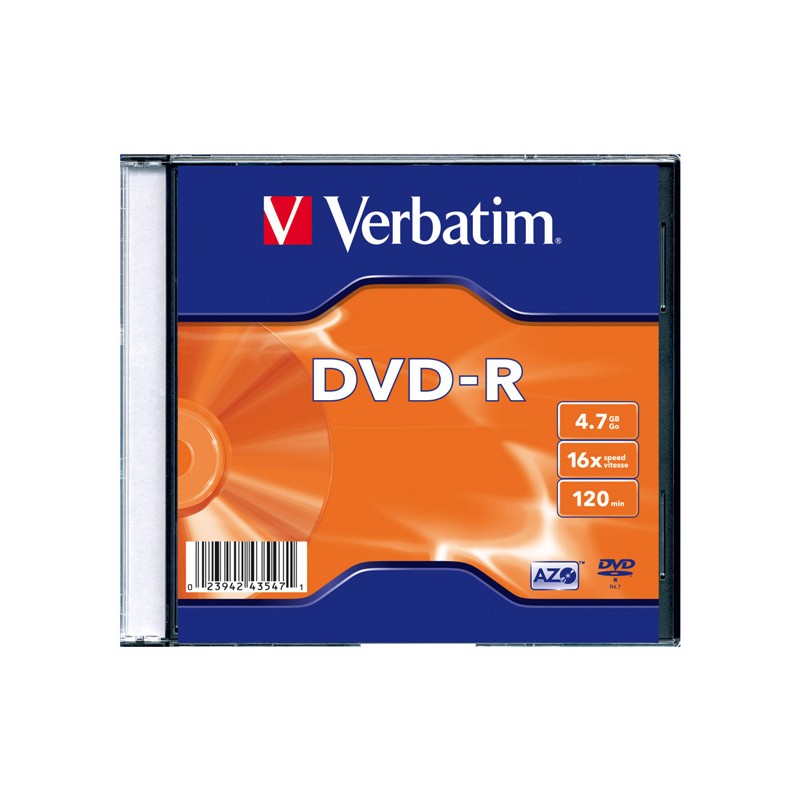 Verbatim DVD-R, Matt Silver, 43547, 4.7GB, 16x, slim box, 1 ks, bez možnosti potisku, 12cm, pro archivaci dat