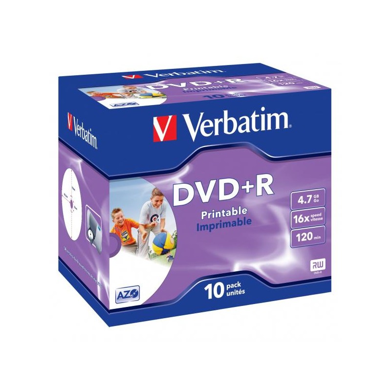 Verbatim DVD+R, Wide Inkjet Printable ID Brand, 43508, 4.7GB, 16x, jewel box, 10-pack, 12cm, pro archivaci dat