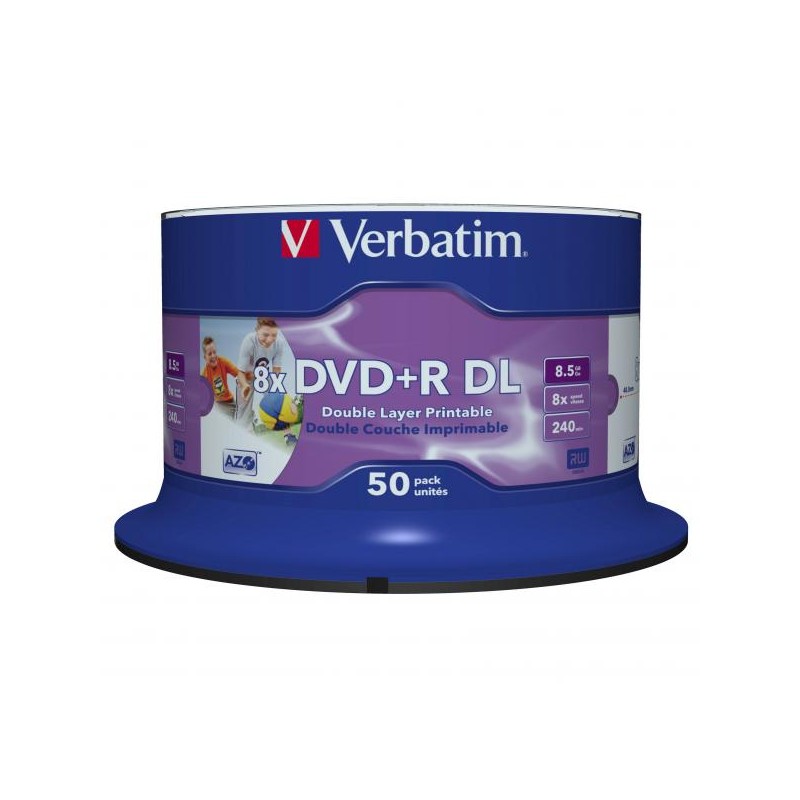 Verbatim DVD+R DL, Double Layer Wide Inkjet Printable, 43703, 8.5GB, 8X, spindle, 50-pack, 12cm, pro archivaci dat