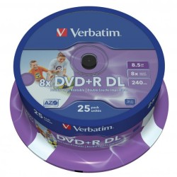 Verbatim DVD+R DL, Double Layer Wide Inkjet Printable, 43667, 8.5GB, 8x, spindle, 25-pack, 12cm, pro archivaci dat