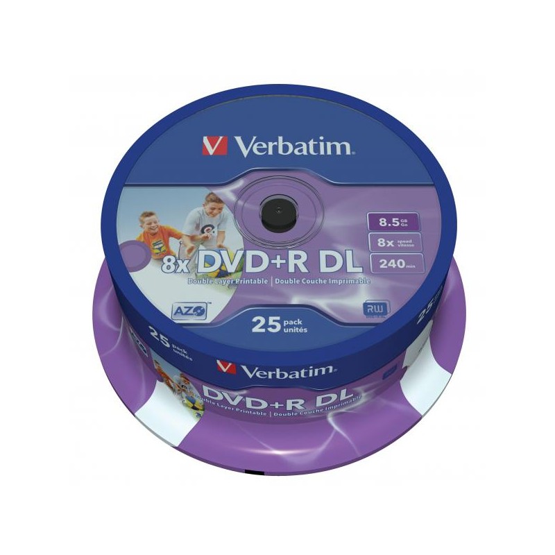 Verbatim DVD+R DL, Double Layer Wide Inkjet Printable, 43667, 8.5GB, 8x, spindle, 25-pack, 12cm, pro archivaci dat