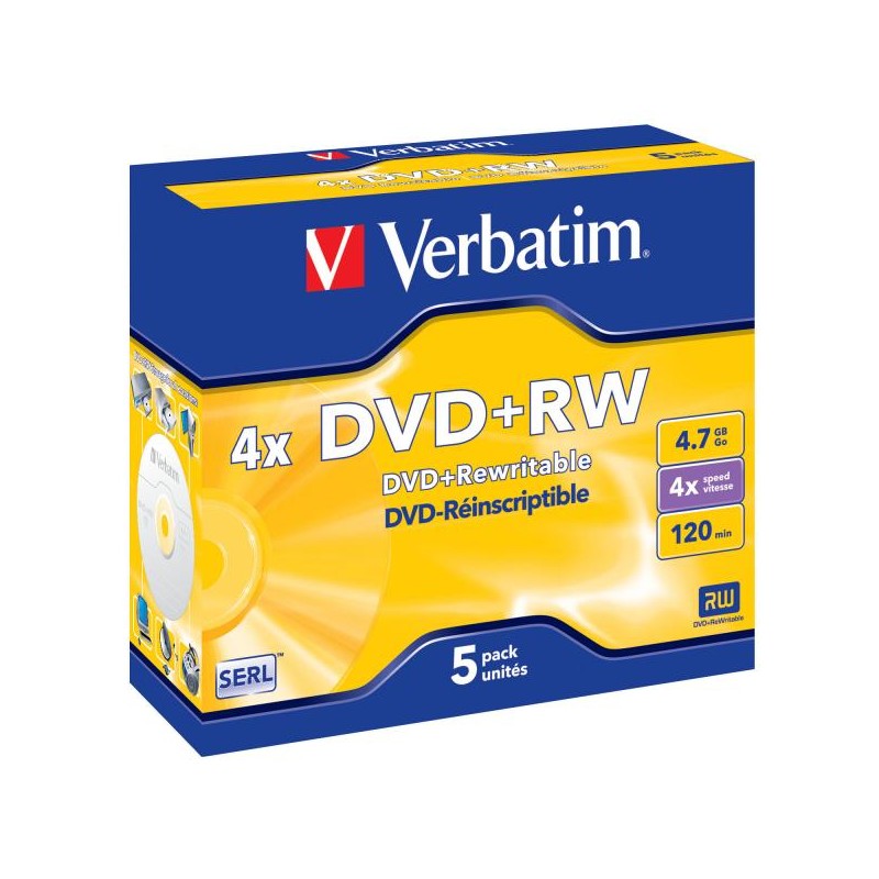 Verbatim DVD+RW, Matt Silver, 43229, 4.7GB, 4x, jewel box, 5-pack, bez možnosti potisku, 12cm, pro archivaci dat