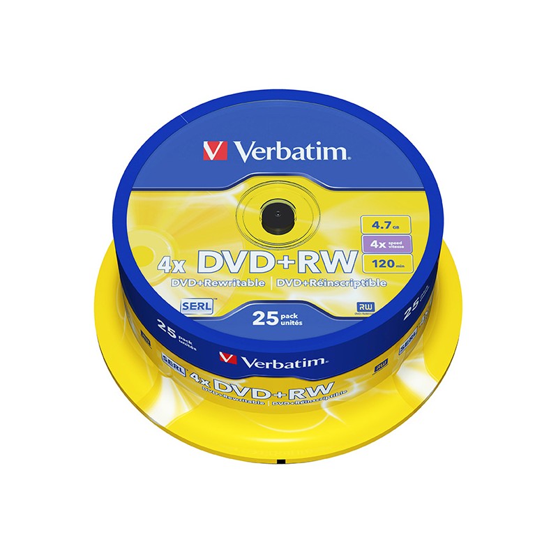 Verbatim DVD+RW, Matt Silver, 43489, 4.7GB, 4x, spindle, 25-pack, bez možnosti potisku, 12cm, pro archivaci dat