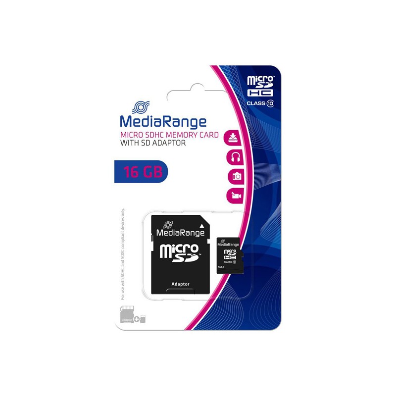 MediaRange Micro Secure Digital Card, 16GB, micro SDHC, MR958, UHS-I U1 (Class 10), s adaptérem