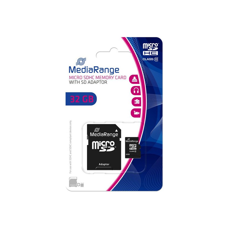 MediaRange Micro Secure Digital Card, 32GB, micro SDHC, MR959, UHS-I U1 (Class 10), s adaptérem