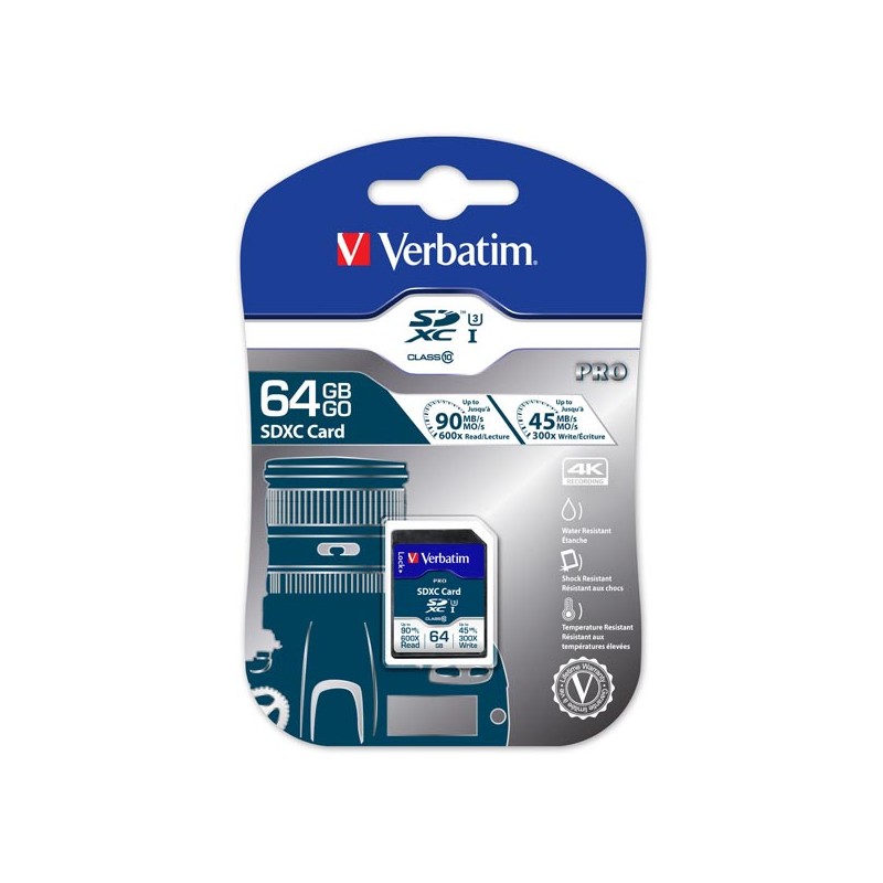Verbatim paměťová karta Secure Digital Card Pro U3, 64GB, SDXC, 47022, UHS-I U3 (Class 10), V30
