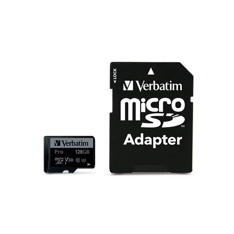 Verbatim paměťová karta Pro MicroSD, 128GB, micro SDXC, 47044, UHS 3 (U3), s adaptérem
