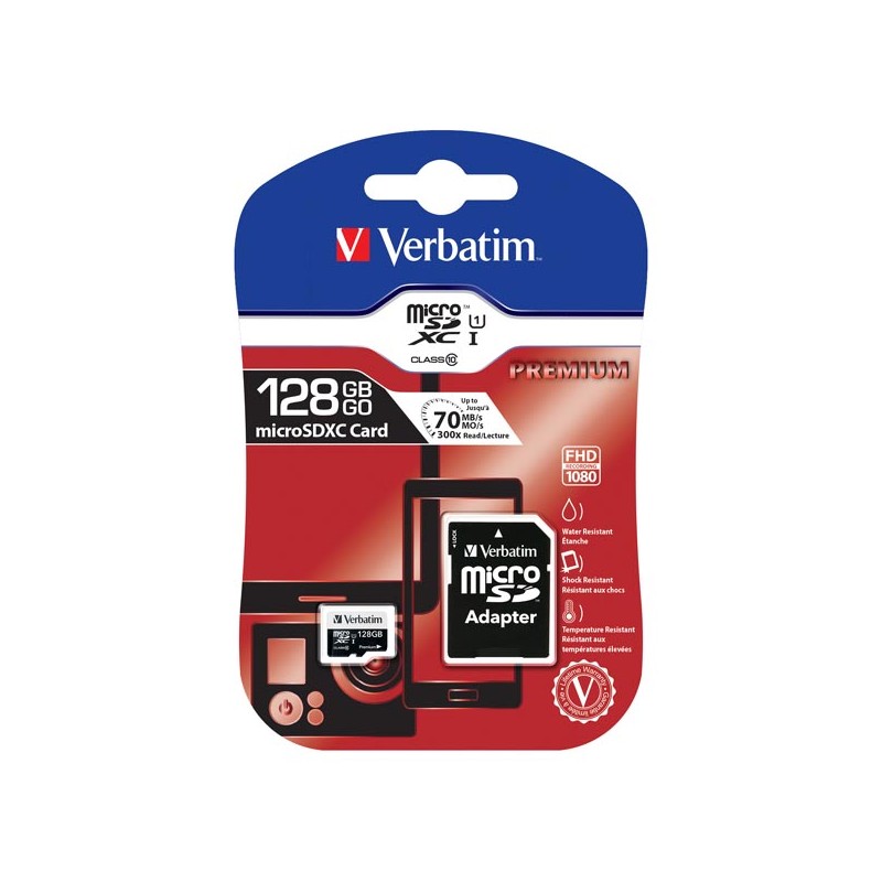 Verbatim paměťová karta Micro Secure Digital Card Premium, 128GB, micro SDXC, 44085, UHS-I U1 (Class 10), s adaptérem
