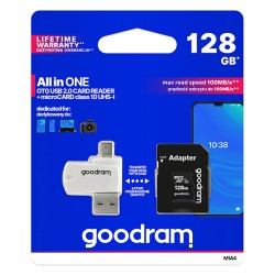 Goodram paměťová karta Micro Secure Digital Card All-In-ON, 128GB, multipack, M1A4-1280R12, UHS-I U1 (Class 10), multipack se
