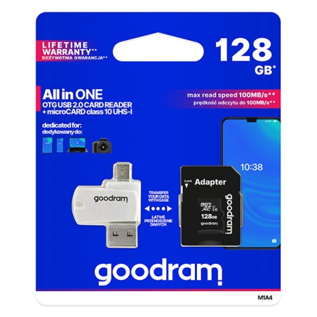 Goodram paměťová karta Micro Secure Digital Card All-In-ON, 128GB, multipack, M1A4-1280R12, UHS-I U1 (Class 10), multipack se