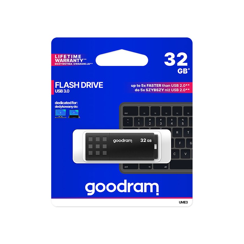 Goodram USB flash disk, USB 3.0, 32GB, UME3, černý, UME3-0320K0R11, USB A, s krytkou