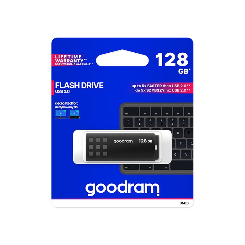 Goodram USB flash disk, USB 3.0, 128GB, UME3, černý, UME3-1280K0R11, USB A, s krytkou