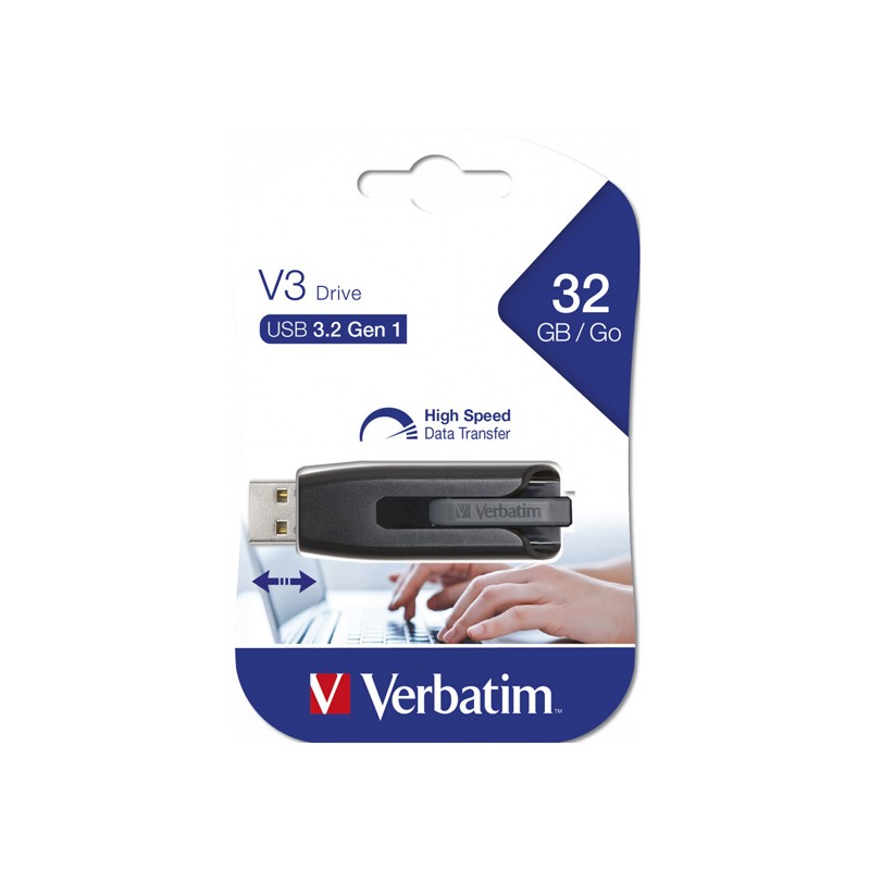 Verbatim USB flash disk, USB 3.0, 32GB, V3, Store N Go, černý, 49173, USB A, s výsuvným konektorem