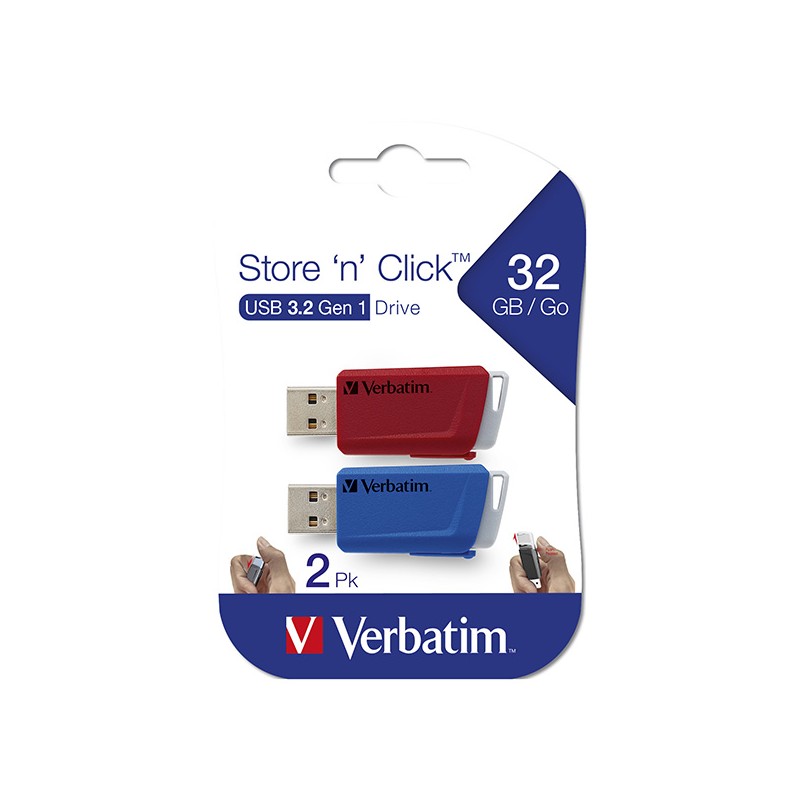Verbatim USB flash disk, USB 3.0, 32GB, Store N Click, mix barev, 49308, USB A, s výsuvným konektorem, 2ks