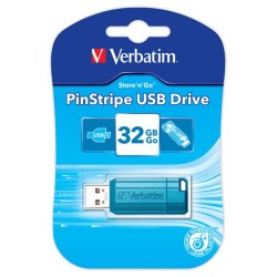 Verbatim USB flash disk, USB 2.0, 32GB, PinStripe, Store N Go, modrý, 49057, USB A, s výsuvným konektorem, DOPRODEJ
