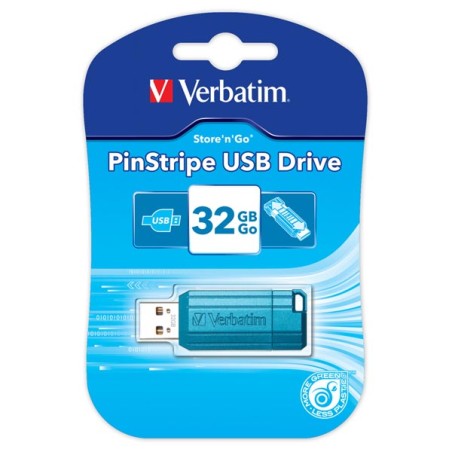 Verbatim USB flash disk, USB 2.0, 32GB, PinStripe, Store N Go, modrý, 49057, USB A, s výsuvným konektorem, DOPRODEJ