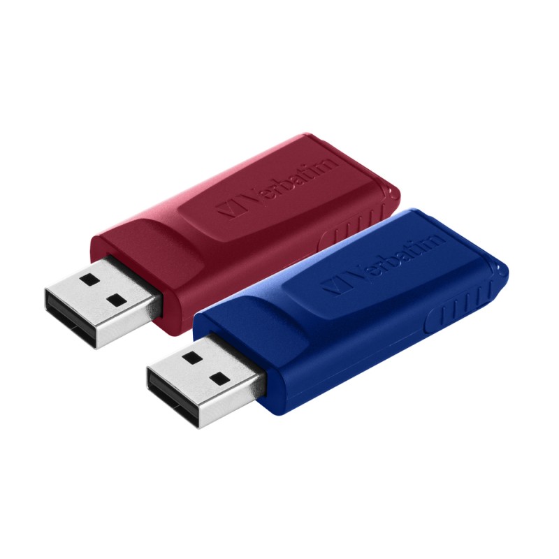 Verbatim USB flash disk, USB 2.0, 32GB, Slider, červený, modrý, 49327, USB A, s výsuvným konektorem, 2 ks