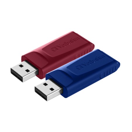Verbatim USB flash disk, USB 2.0, 32GB, Slider, červený, modrý, 49327, USB A, s výsuvným konektorem, 2 ks