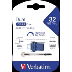 VERBATIM Flash Drive 32GB Store 'n' Go Dual Drive USB 3.0/USB Type-C, modrá