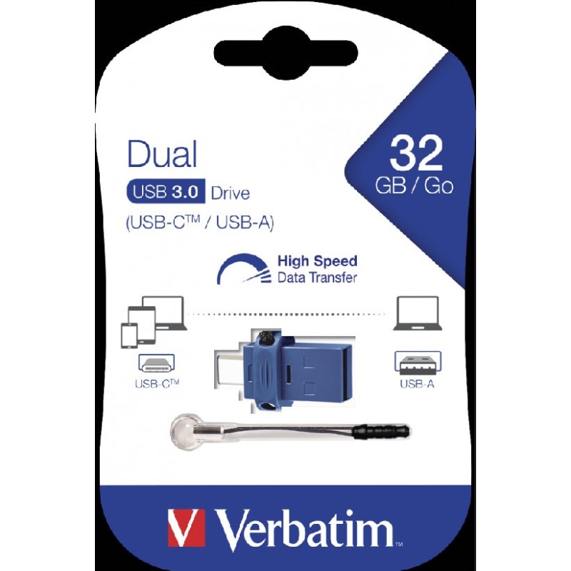 VERBATIM Flash Drive 32GB Store 'n' Go Dual Drive USB 3.0/USB Type-C, modrá