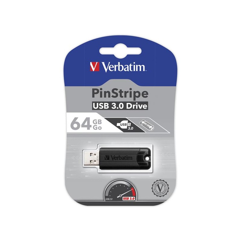 VERBATIM Flash Disk 64GB PinStripe USB 3.0, černá