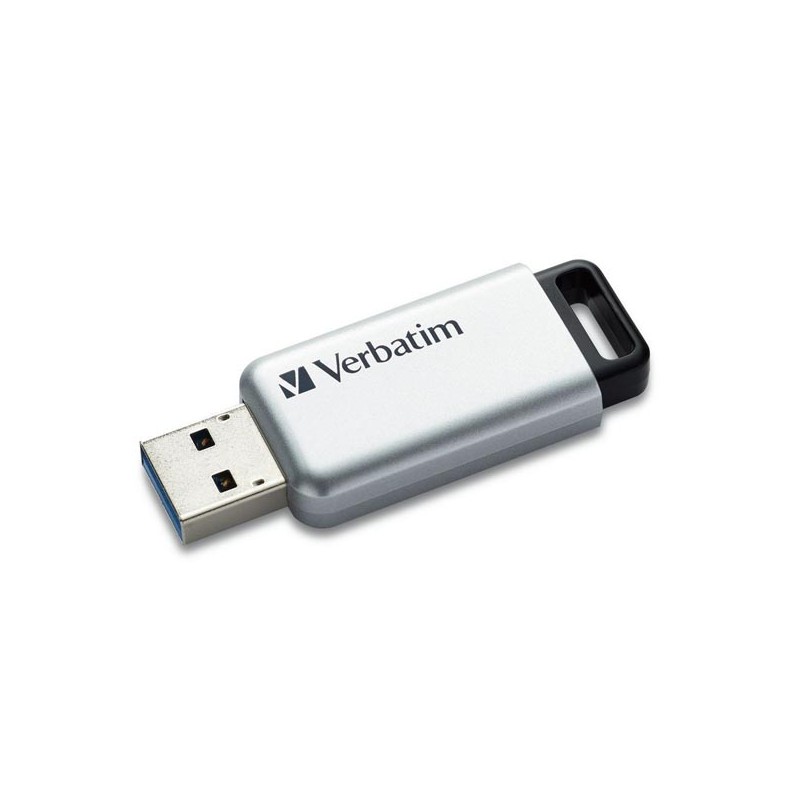 Verbatim USB flash disk, USB 3.0, 64GB, Secure Pro, stříbrný, 98666, USB A, AES 256-bit šifrování, s výsuvným konektorem