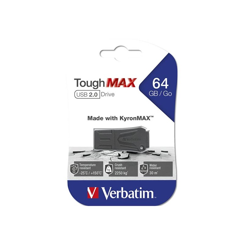 Verbatim USB flash disk, USB 2.0, 64GB, ToughMAX, černý, 49332, USB A, kompozitní materiál KyronMAX(tm)