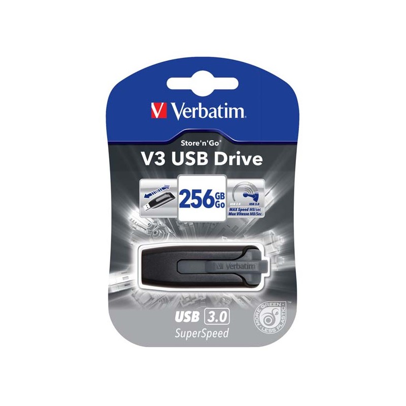 Verbatim USB flash disk, USB 3.0, 256GB, V3, Store N Go, černý, 49168, USB A, s výsuvným konektorem