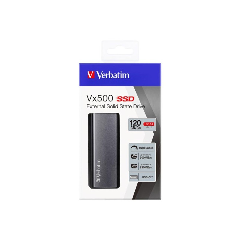 SSD Externí Verbatim Vx500, 47441, 120GB, stříbrný, 2.5", USB-C