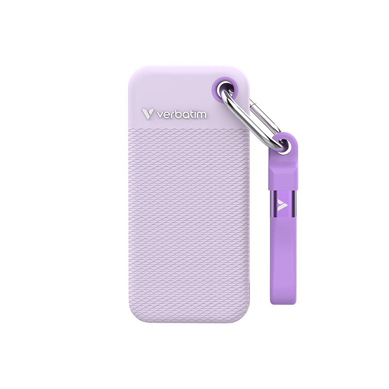 SSD Externí Verbatim Pocket SSD colour edition, 32322, 1000GB, fialový, obsahuje 2x gumový kryt (bílý a fialový), USB C, 1TB