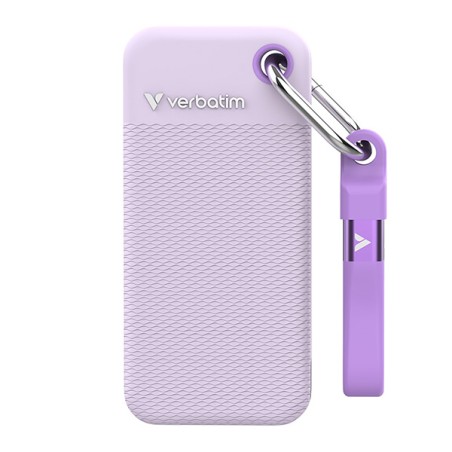 SSD Externí Verbatim Pocket SSD colour edition, 32322, 1000GB, fialový, obsahuje 2x gumový kryt (bílý a fialový), USB C, 1TB