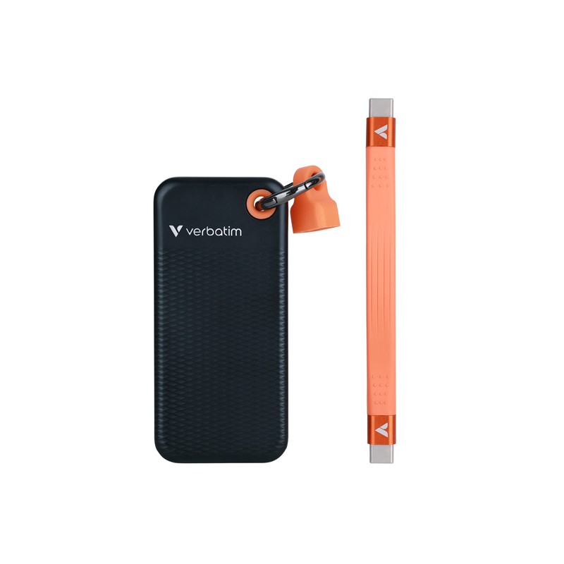 SSD Externí Verbatim Pocket SSD Black/Orange, 32197, 2000GB, černý, M.2, obsahuje USB C kabel a pytlík, USB-C, 2TB