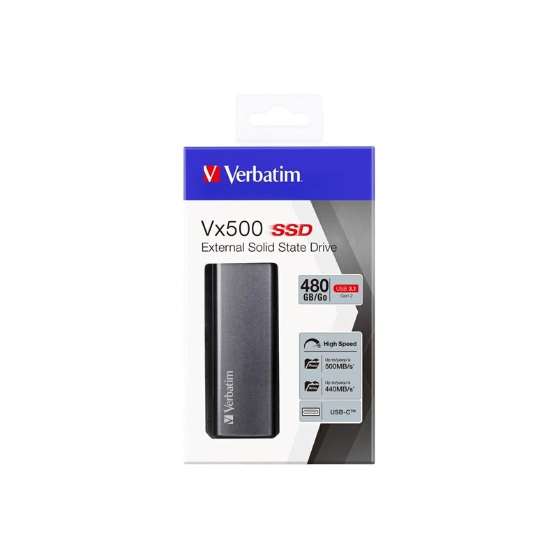 SSD Externí Verbatim Vx500, 47443, 480GB, stříbrný, 2.5", USB-C