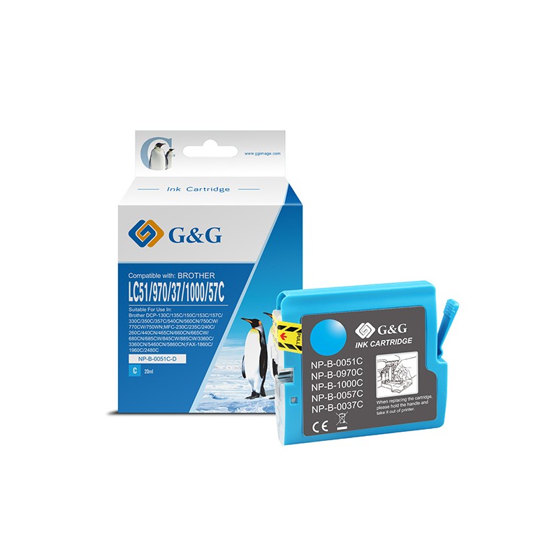 G&G kompatibilní ink s LC-1000C, LC-970C, NP-B-0051C/1000C/970C, cyan, 400str.