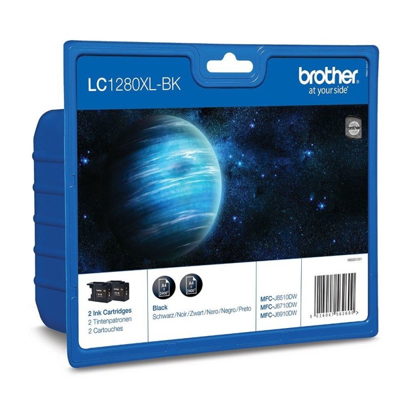 Brother originální ink LC-1280XLBKBP2, black, 2x2400str., high capacity