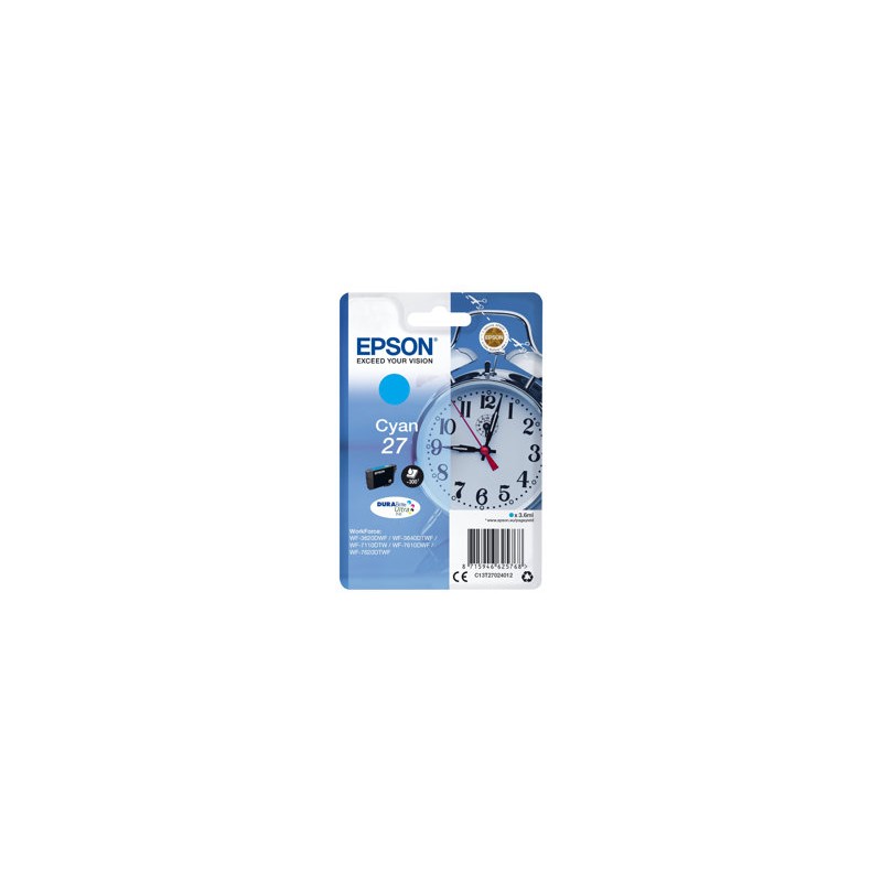 Epson originální ink C13T27024022, 27, cyan, 3,6ml