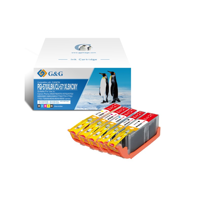 G&G kompatibilní ink s PGI-570XLBK/CLI-571BK/C/M/Y, NP-C-0570XLBK/571XLBKCMY, CMYK, 20,4ml + 10,8ml, ml