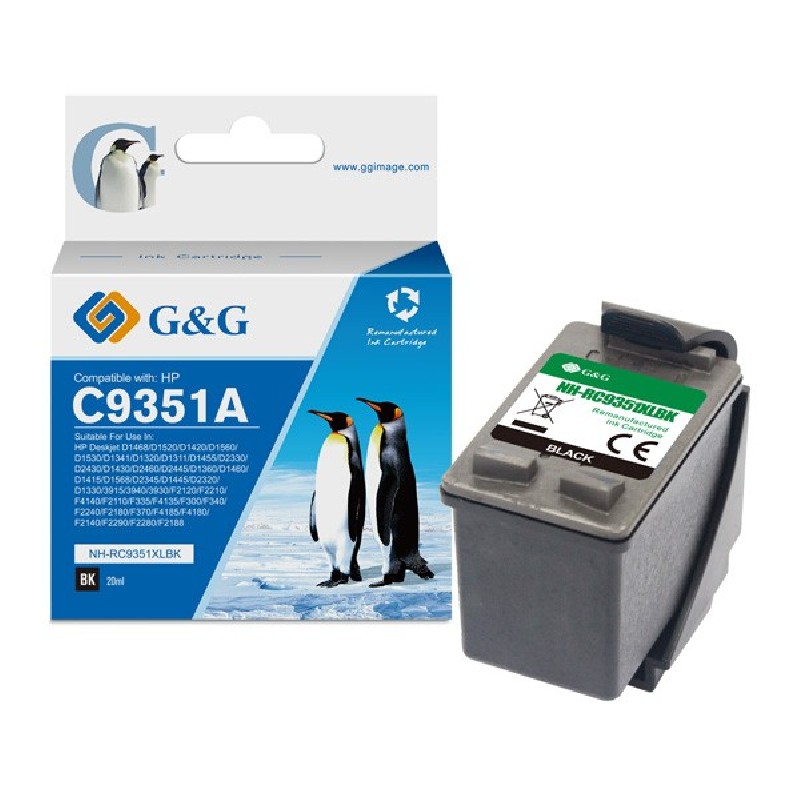 G&G kompatibilní ink s C9351A, HP 21XL, NH-R9351BK(HP21), black, 475str., DOPRODEJ