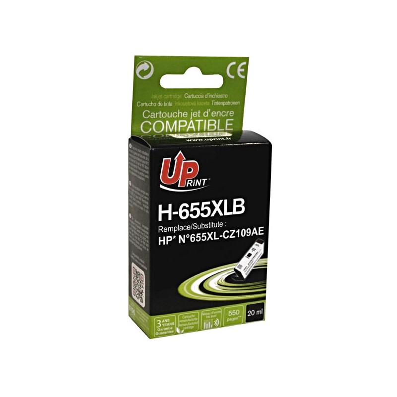 UPrint kompatibilní ink s CZ109AE, HP 655, H-655XLB, black, 550str., 20ml