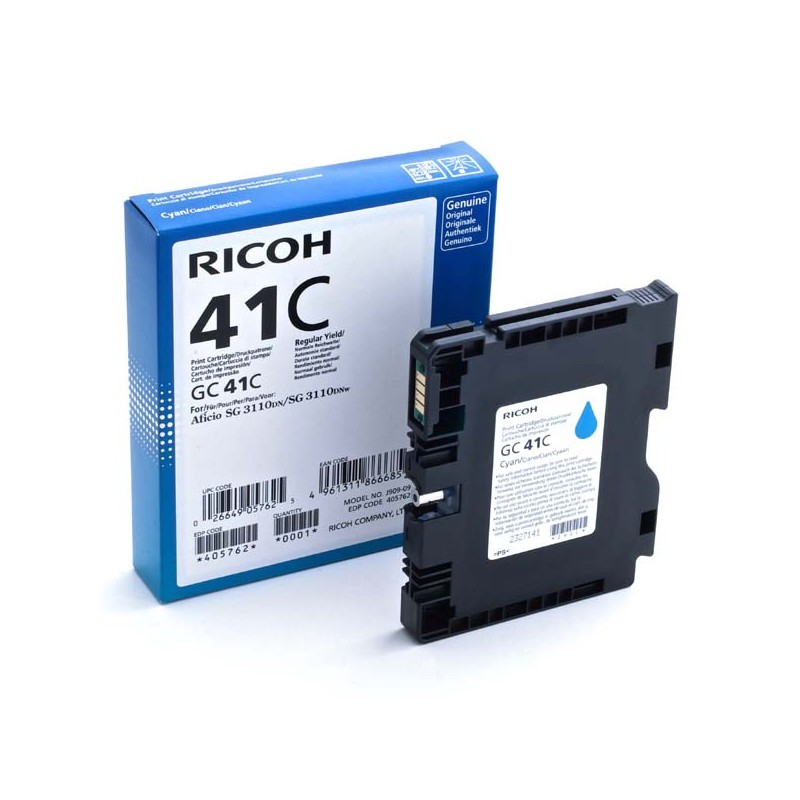 Ricoh originální gelová náplň 405762, GC41HC, cyan, 2200str.