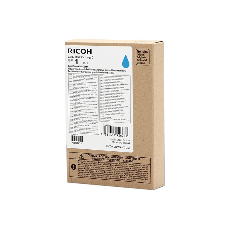 Ricoh originální ink (DTG) typ 100, 257064, cyan, 150str., 35ml