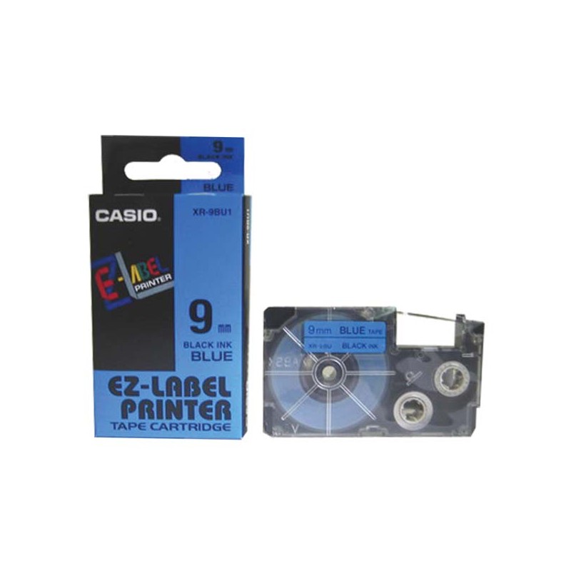 Casio originální páska do tiskárny štítků, Casio, XR-9BU1, černý tisk/modrý podklad, nelaminovaná, 8m, 9mm