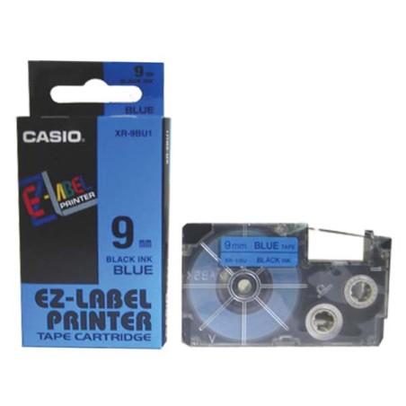 Casio originální páska do tiskárny štítků, Casio, XR-9BU1, černý tisk/modrý podklad, nelaminovaná, 8m, 9mm