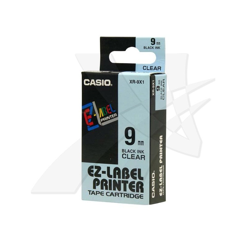 Casio originální páska do tiskárny štítků, Casio, XR-9X1, černý tisk/průhledný podklad, nelaminovaná, 8m, 9mm