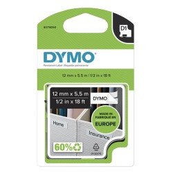 Dymo originální páska do tiskárny štítků, Dymo, 16959, S0718060, černý tisk/bílý podklad, 5.5m, 12mm, D1, speciální