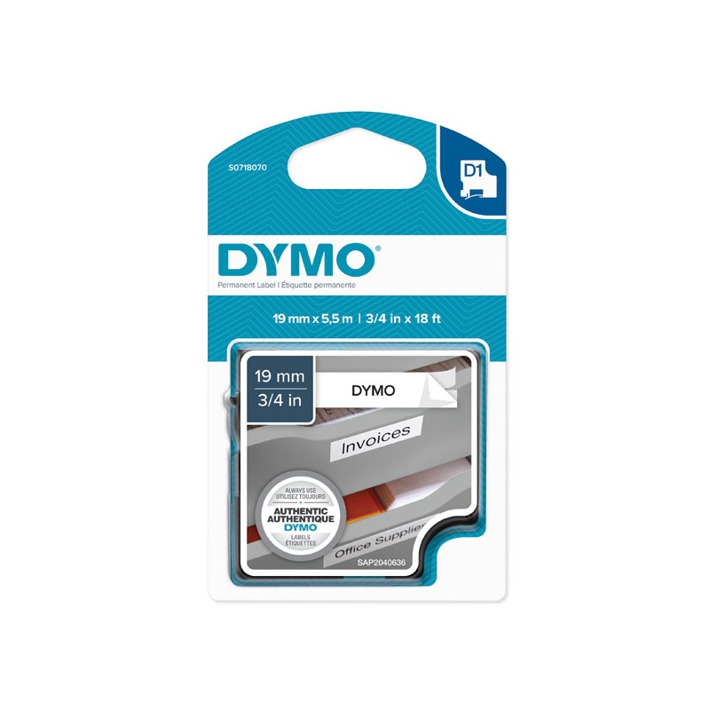 Dymo originální páska do tiskárny štítků, Dymo, 16960, S0718070, černý tisk/bílý podklad, 5.5m, 19mm, D1, speciální