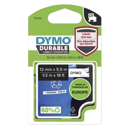 Dymo originální páska do tiskárny štítků, Dymo, 1978364, černý tisk/bílý podklad, 5.5m, 12mm, D1, permanentní vinylová